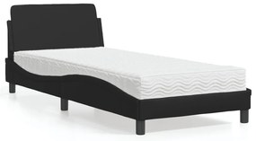 vidaXL Cama com colchão Dover 90x190 cm couro artificial preto