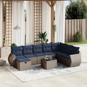 vidaXL 9 pcs conjunto sofás p/ jardim c/ almofadões vime PE cinzento