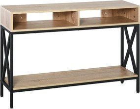 HOMCOM Mesa Consola Estilo Industrial Vintage com 3 Prateleiras e Estrutura Metálica 120x23,5x75cm Carvalho e Preto | Aosom Portugal