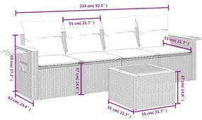 5 pcs conjunto de sofás p/ jardim com almofadões vime PE bege