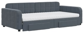 Sofá-cama c/ gavetão e gavetas 100x200cm veludo cinzento-escuro