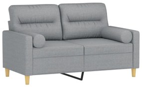 Sofá 2 lugares + almofadas decorativas 120cm tecido cinza-claro