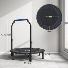 Trampolim Fitness Ø114 Trampolim Dobrável com Pega Ajustável em 4 Níveis Estrutura de Aço Azul