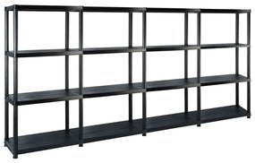 vidaXL Unidade com 4 prateleiras 244x30,5x130 cm plástico preto