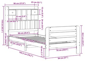 Cama com estante sem colchão 90x190 cm pinho maciço branco