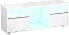 HOMCOM Móvel para TV 120 cm, suporte para TV de até 140 cm iluminação LED e controle remoto prateleiras de vidro branco | Aosom Portugal