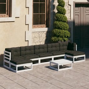 8 pcs conj. lounge de jardim c/ almofadões pinho maciço branco