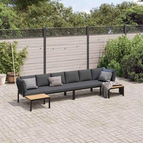 4 pcs conjunto de sofás p/ jardim c/ almofadões alumínio preto
