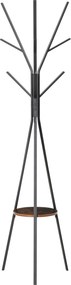 Cabide com três pernas, design contemporâneo, prateleira + 9 ganchos; dim. 45 x 45 x 180 cm; metal castanho