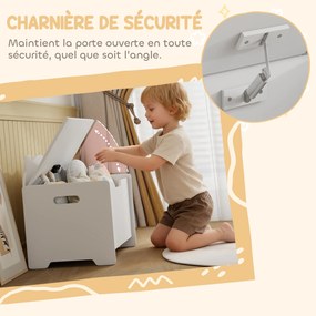 Baú para brinquedos infantil  60 x 38 x 48 cm com tampa rebatível, baú de arrumação infantil, em forma de urso, branco