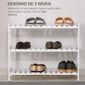 Sapateira de Madeira de 3 Níveis para até 9 Pares de Sapatos para Entrada Corredor Dormitório 70x26x57,5cm Branco