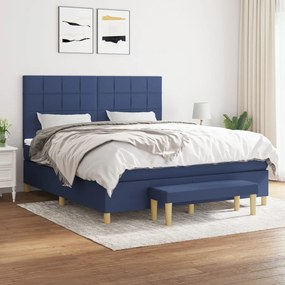 vidaXL Cama com molas/colchão 180x200 cm tecido azul