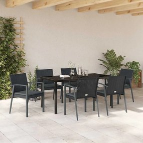 Conjunto de Jantar de Jardim com 7 Peças e Almofadas pretas em Rattan