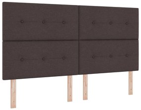 Cama com estrado e colchão, LED, castanho escuro, 180 x 200 cm, tecido