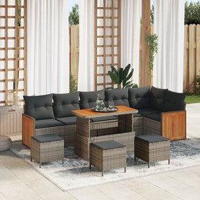 Conjunto de Sofá de Jardim vidaXL com 10 Peças e Almofadas Cinza Rattan Sintético Acácia