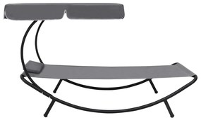 Espreguiçadeira com toldo e almofada cinzento
