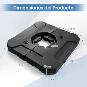 Base para guarda-sol 88 x 88 x 13 cm (BASE CRUZADA NÃO INCLUIDA), 124 kg, 2 placas quadradas pesadas, enchimento com água ou areia, com alças, 88 x 88