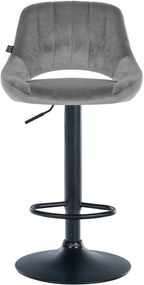 Banco alto Milet em veludo com estrutura preta 85-106 x 47 x 48 cm Cinzento