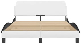 Estrutura cama c/ cabeceira 140x200 couro artif. branco/preto
