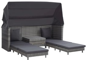 Espreguiçadeira extensível 3 lugares com toldo vime PE cinzento