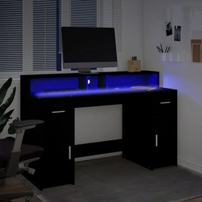 Secretária c/ luzes LED 140x55x91 cm derivados de madeira preto