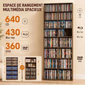 Prateleira de Arrumação para CDs e DVDs, 78,5 x 24 x 175 cm, 18 Compartimentos, cor Nogueira Escura