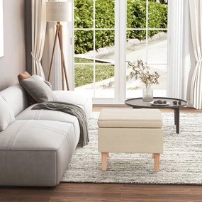 vidaXL Banco com pernas de madeira tecido cor creme