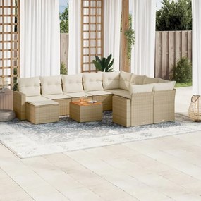 11 pcs conjunto sofás de jardim c/ almofadões vime PE bege