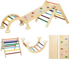AIYAPLAY Triângulo Escalada Madeira 5 em 1 Escada Crianças 18-48 Meses Rampa Arco Escalada Seguro 178x64,5x63 cm Multicor | Aosom Portugal