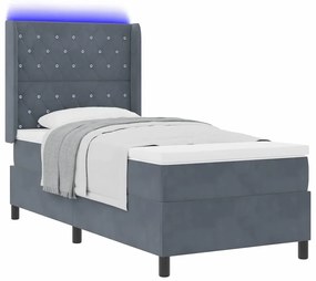 Camas Box Spring com Colchão e LED Cinza Escuro 90x200 cm Veludo