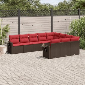 vidaXL 10 pcs conj. sofás jardim com almofadões vime PE castanho