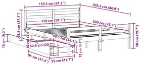 Cama sem colchão 150x200 cm madeira de pinho maciça