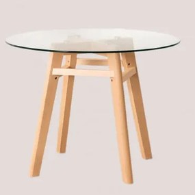 Mesa de jantar redonda em vidro e madeira de faia Scand Nordic - Sklum