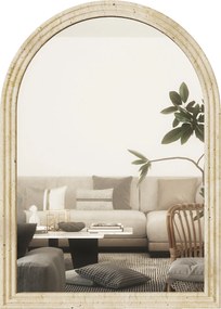 Espelho de Parede Arqueado Espelho de Casa de Banho 60x90 cm com Moldura de Imitação de Pedra Bege