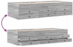 Sofá-cama com gavetas sem colchão 90x200 cm cinzento sonoma