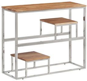 Mesa consola aço inoxidável/madeira de acácia maciça prateado