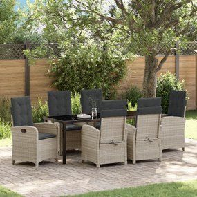 vidaXL Conjunto de Jantar de Jardim 7 Peças com Almofadas Cinza Claro Rattan PE