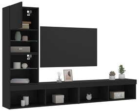 4 pcs móveis de parede p/ TV c/ LEDs derivados de madeira preto