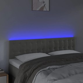 Cabeceira de cama c/luzes LED veludo 144x5x78/88 cm cinza-claro