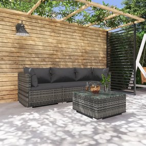 vidaXL 4 pcs conjunto lounge de jardim c/ almofadões vime PE cinzento