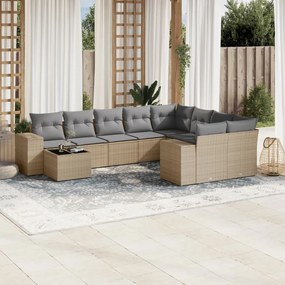 10 pcs conjunto de sofás p/ jardim com almofadões vime PE bege