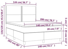 Cama box spring c/ colchão e LED 140x200 cm tecido cinza-escuro