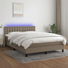 Cama box spring colchão/LED 140x190cm tecido cinza-acastanhado
