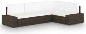 4 pcs conjunto lounge p/ jardim c/ almofadões vime PE castanho