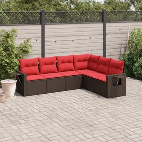 vidaXL 6 pcs conjunto de sofás jardim c/ almofadões vime PE castanho