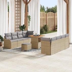 Conjunto de Sofá de Jardim vidaXL com 11 Peças e Almofadas em Rattan B