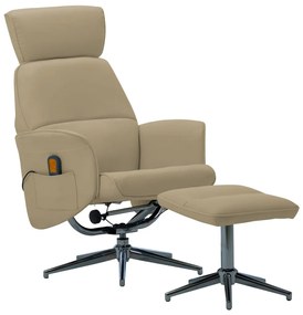 vidaXL Poltrona massagens + apoio pés couro artificial cappuccino