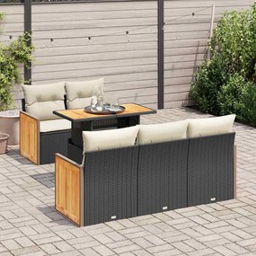 vidaXL 6 pcs conjunto sofás jardim c/ almofadões vime PE/acácia preto