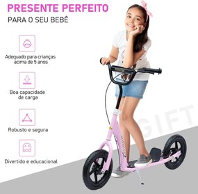 Trotinete para Crianças acima de 5 anos Scooter de 2 Rodas Grandes de 12 Polegadas com Freio e Guidão Ajustável em Altura Carga Máx. 50kg 120x52x80-88