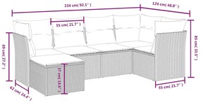 6 pcs conj. sofás jardim c/ almofadões vime PE bege misturado